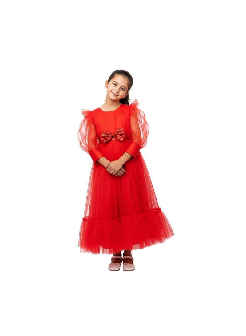 D'Daniela Bow Detailed Princess Maxi Dress Red - Image 1